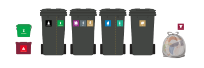 Illustration af affaldssorteringsløsning i husstand med egne beholdere